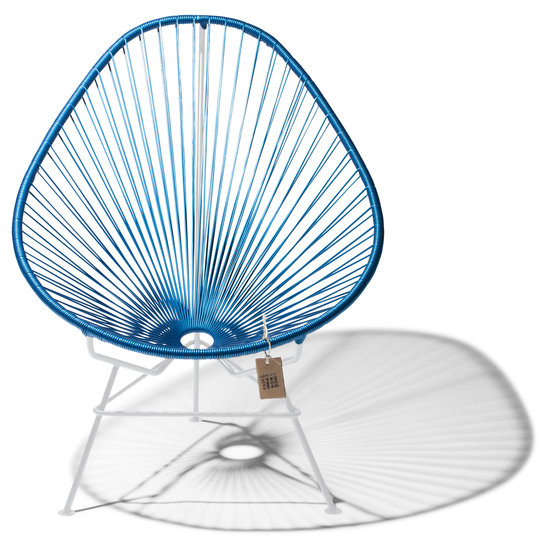 Silla Acapulco Sedia Acapulco blu metallico, fatta a mano, struttura bianca