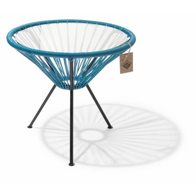 Table Japón bleu pétrole avec plateau en verre