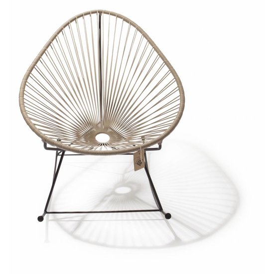 Silla Acapulco Silla Acapulco mecedora hecha a mano, beige, base en negro