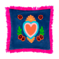 Coussin Milagro Coeur bleu foncé 45x45cm, à franges en velours