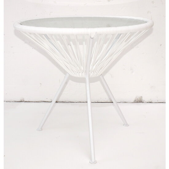 Silla Acapulco Tavolino Japón bianco con piano in vetro