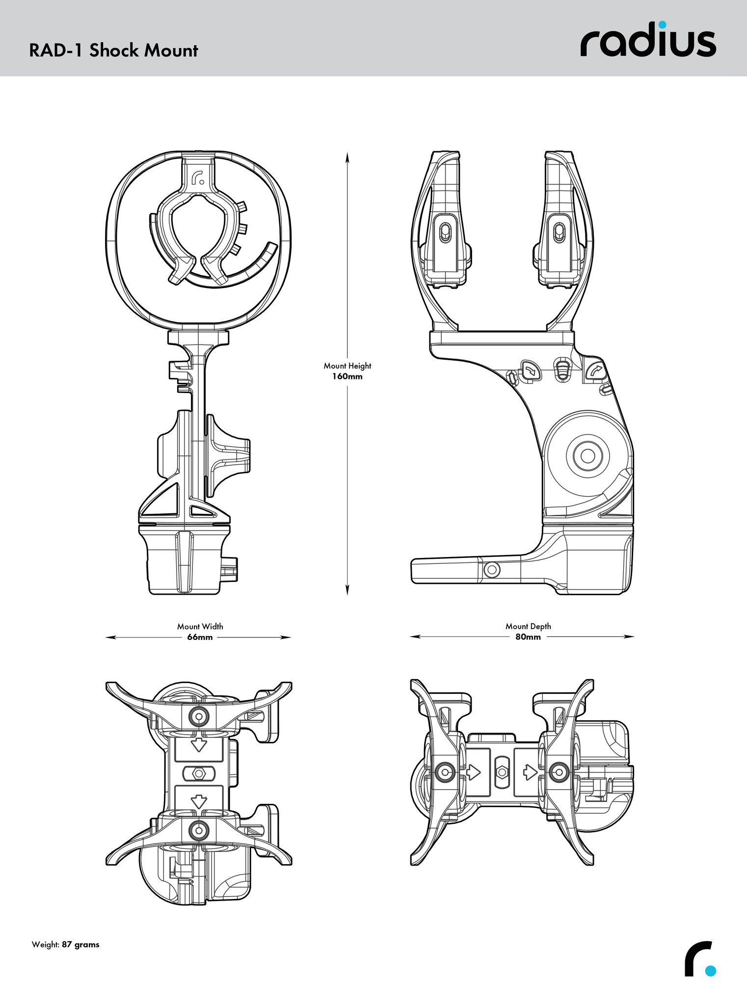 Radius Windshields Radius Windshields RAD-1 Shock-Mount, Interior Boom