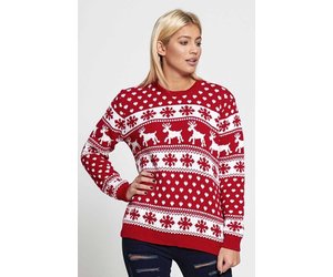 Kerstmis dames grote maten winter shirt met lange mouwen blouse rendier elf kersttrui blouse losse dames T-shirt kersttrui, rood, XXL