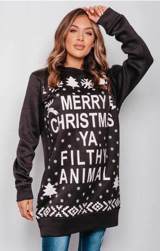 Sweater Jurk Merry Christmas Ya Filthy Zwart - Dames 