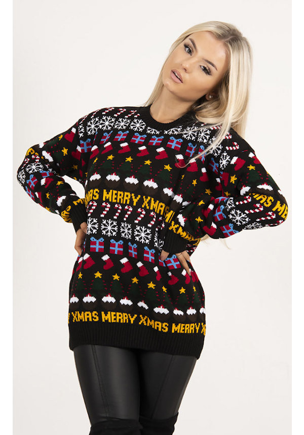 Kersttrui Noors Merry Xmas Zwart - Dames