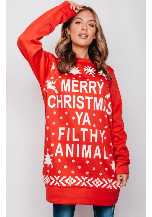 Sweater Jurk Merry Christmas Ya Filthy Animal