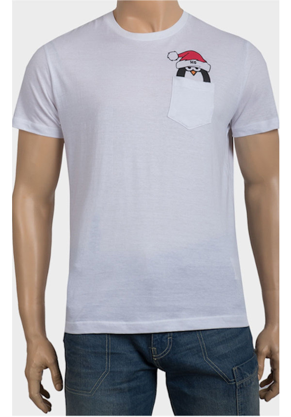 Kerst T-shirt Pinguin Wit - Heren