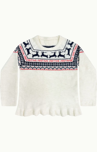 (92 & 110/116) Kersttrui Noors Rendieren Wit - Meisjes 