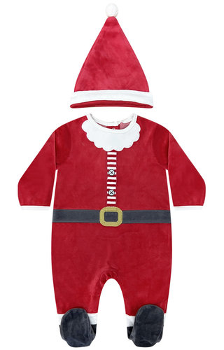 (Maat 74) Kerst Onesie Kerstman Pak Luxe Rood - Baby's 