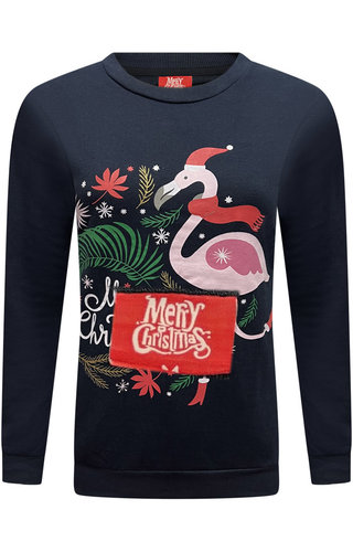 Kersttrui  Flamingos Donkerblauw - Dames 