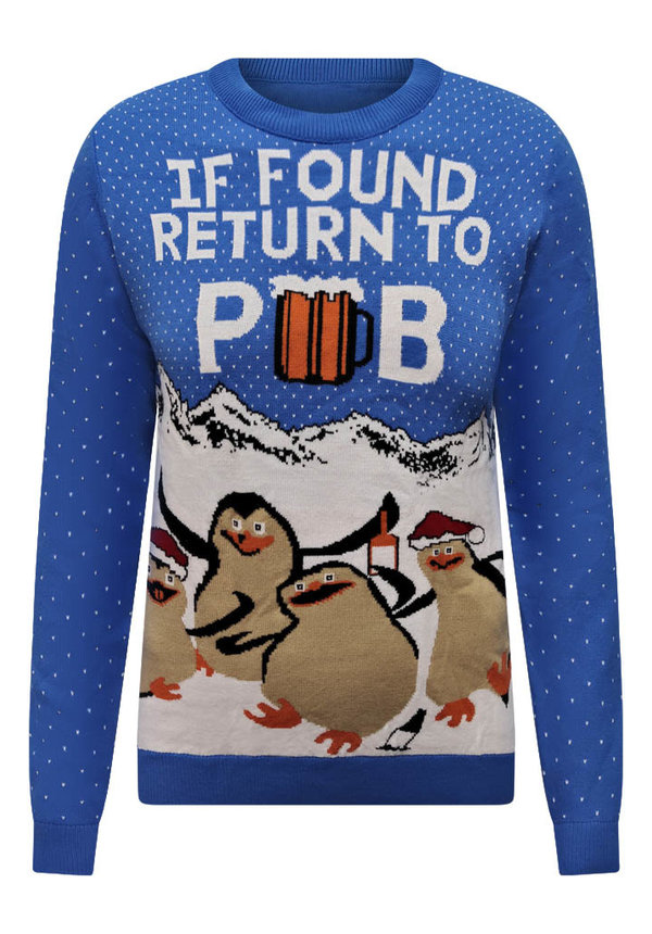 Kersttrui If Found Return To Pub Blauw - Unisex