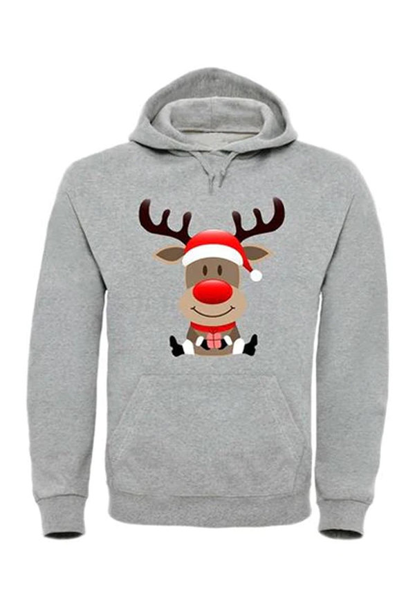 Kersttrui Zittend Blij Rendier Grijs - Unisex