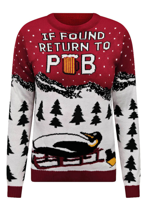 Kersttrui If Found Return Pub Pinguin Slee Rood - Unisex