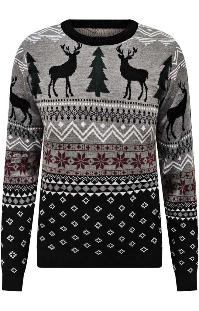 Noorse Kersttrui Rendier Kerstboom Grijs Unisex 123kersttrui