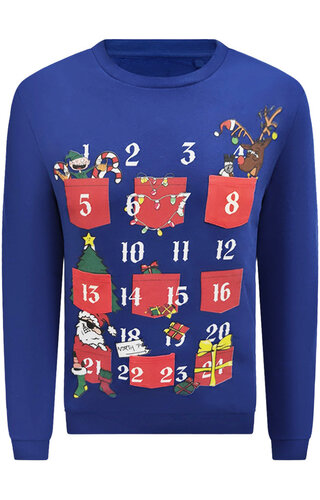 Kerstsweater Kalender met Vakjes Blauw - Heren 