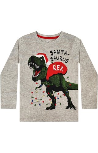 (Maat 128-134) Kerst Longsleeve Santa Saurus Rex Grijs - Kinderen 