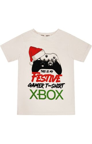 (Maat 110/116) Kerstshirt Kerstmuts Xbox Controller Wit - Jongens 