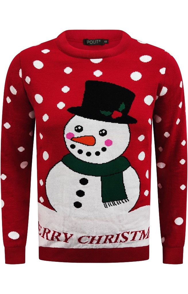 Kersttrui Sneeuwpop Merry Christmas Rood Unisex 123kersttrui