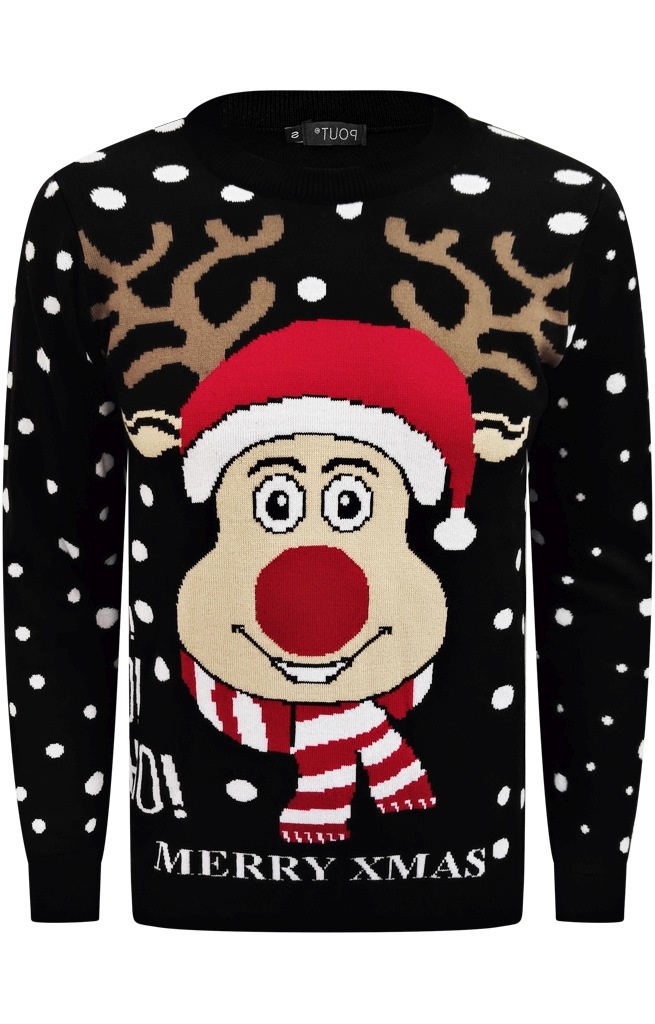 Kersttrui Rendier Muts Sjaal Merry Xmas Zwart Unisex