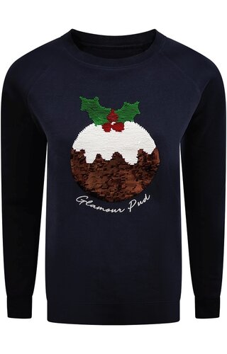 Kersttrui Christmas Pudding Donkerblauw - Dames 