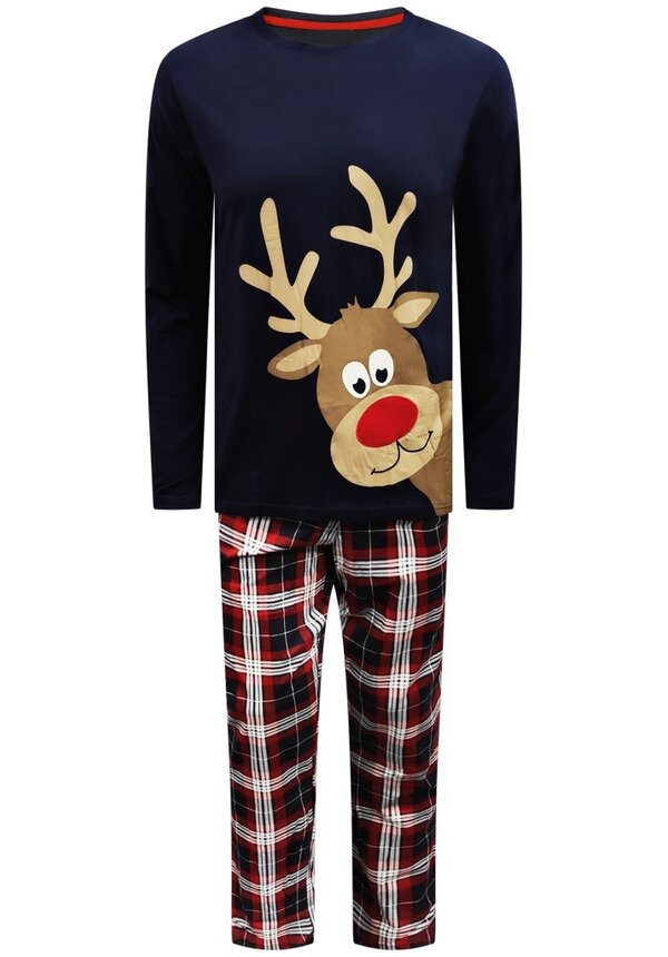 Kerst Pyjama Geruit Rendier Blauw - Heren