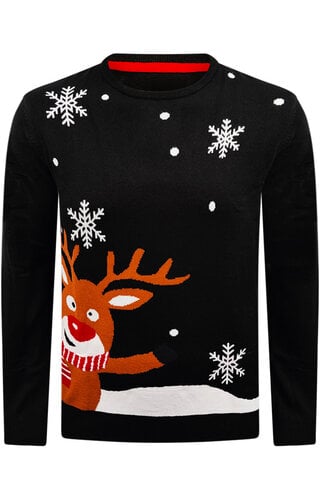 (Maat S) Kersttrui Zwaaiend Rendier Sjaal Zwart - Heren 