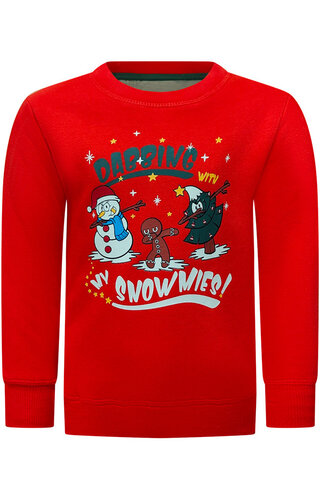 (104) Kersttrui Dabbing Snowmies Rood - Kinderen 