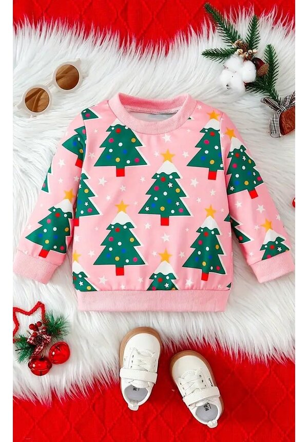 Kersttrui Kerstbomen Roze - Meisjes