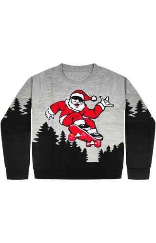 (134/140) Kersttrui Kerstman Skateboard Met Lichtjes Grijs - Jongens 