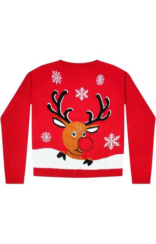 (146/152 & 158/164) Kersttrui Rendier Sneeuwvlokjes Rood - Meisjes 