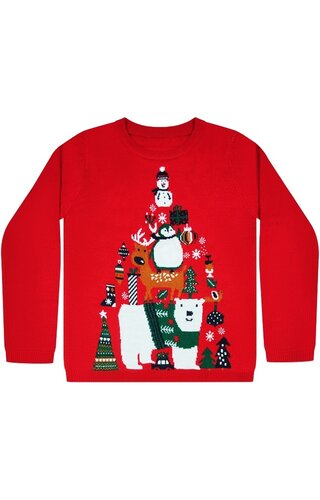 (110-116) Kersttrui Sneeuwpop Pinguin Ijsbeer Rood - Meisjes 