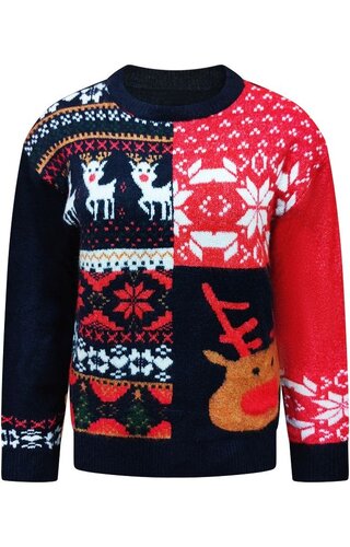 Kersttrui Rendier Mozaiek Donkerblauw - Dames 