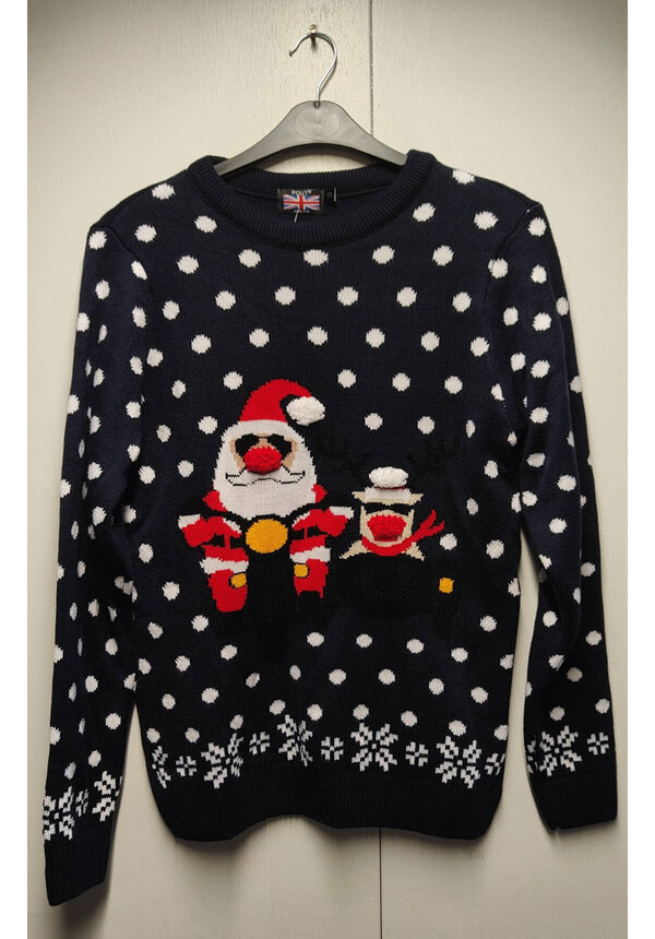 Kersttrui Santa Rendier Motorfiets Donkerblauw - Unisex