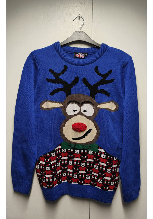 Kersttrui Rendier Kerstmannetjes Blauw - Unisex