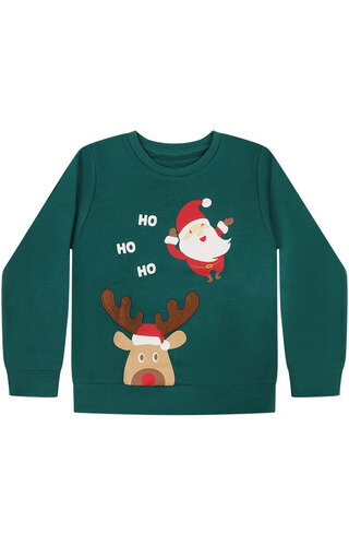 Kersttrui Rendier Kerstman Ho Ho Ho Groen - Kinderen 