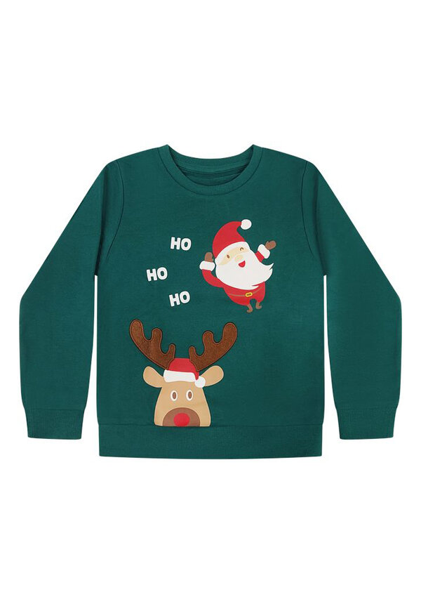 Kersttrui Rendier Kerstman Ho Ho Ho Groen - Kinderen