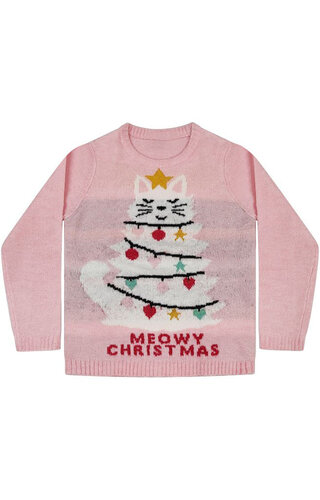 Kersttrui Kat Meowy Christmas Roze - Meisjes 