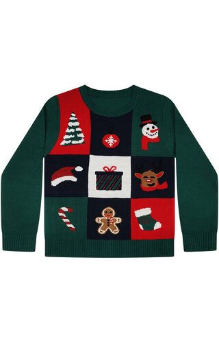 Kersttrui Vakjes Kerst Iconen Groen - Kinderen 