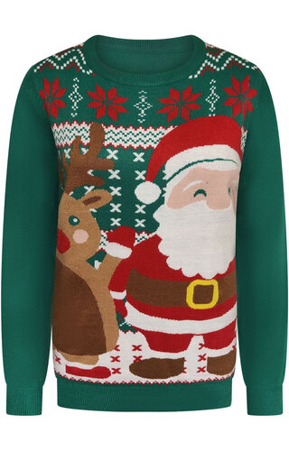Kersttrui Rendier Kerstman Groen - Dames 