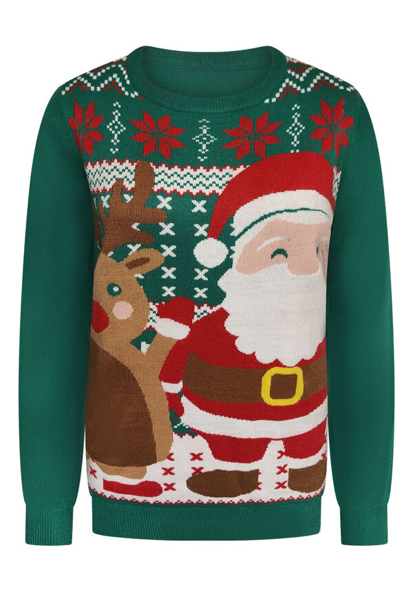 Kersttrui Rendier Kerstman Groen - Dames