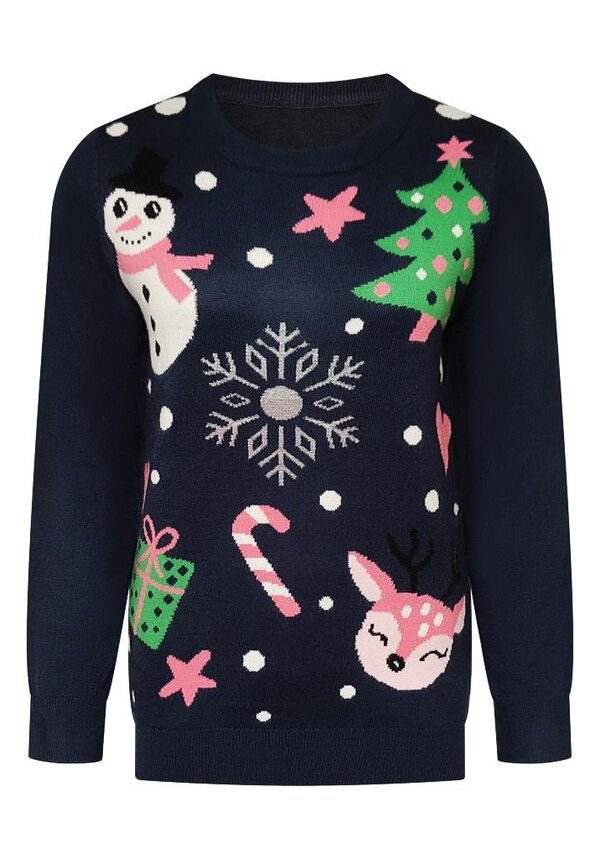 Kersttrui Sneeuwpop Kerstboom Donkerblauw - Dames