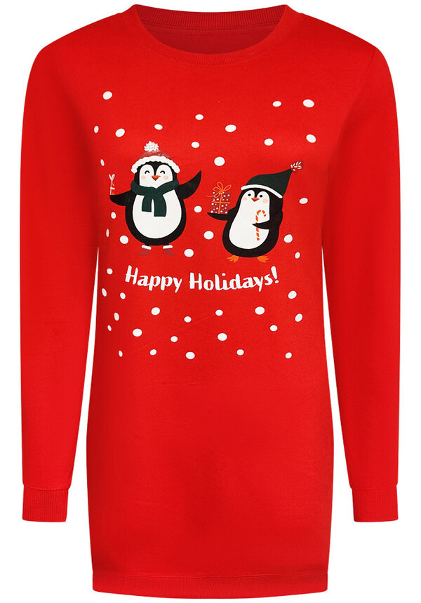 Kerst Jurk Happy Pinguins Rood - Dames