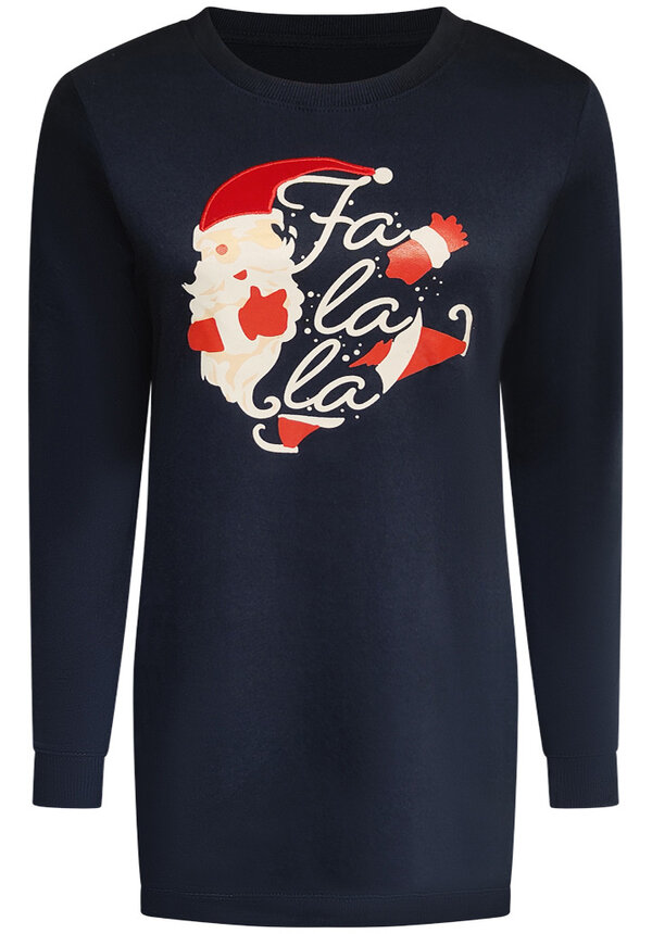Kerstjurk Kerstman Fa La La Donkerblauw - Dames