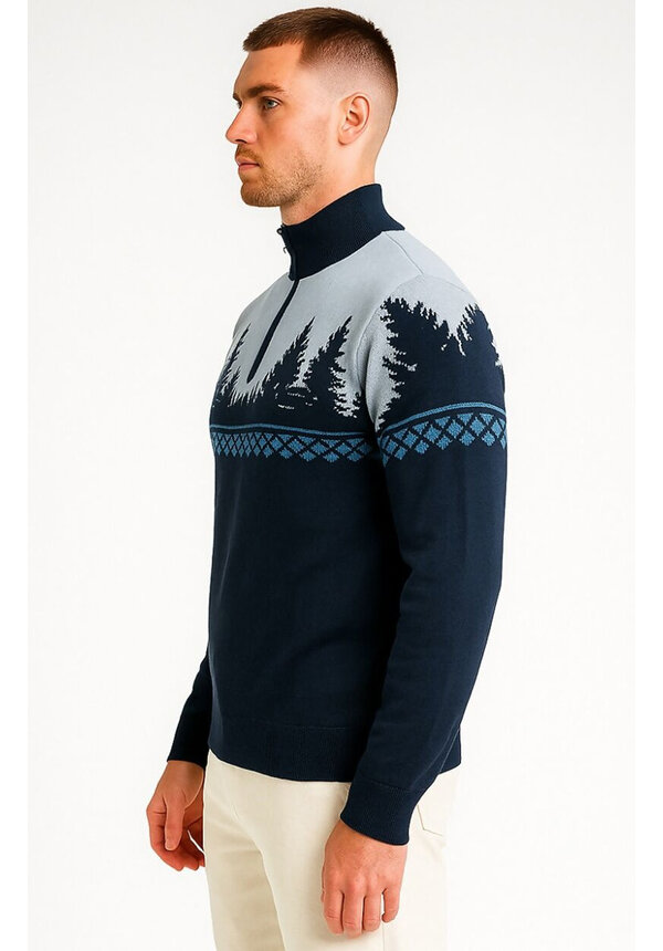 Kersttrui Quarter Zip Donkerblauw - Heren