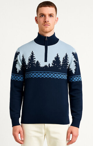 Kersttrui Quarter Zip Donkerblauw - Heren 