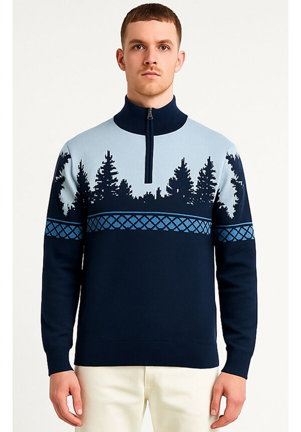 Kersttrui Quarter Zip Donkerblauw - Heren