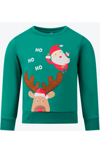 Kersttrui Rendier Kerstman Ho Ho Ho Groen - Kinderen 