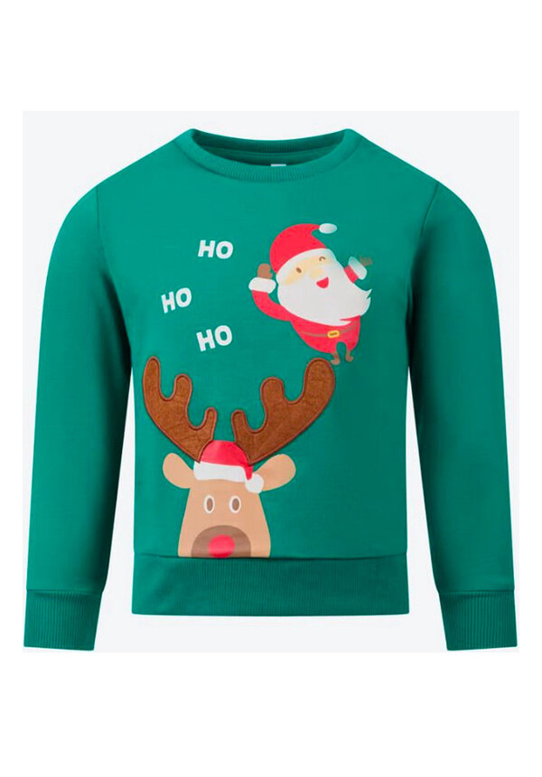 Kersttrui Rendier Kerstman Ho Ho Ho Groen - Kinderen