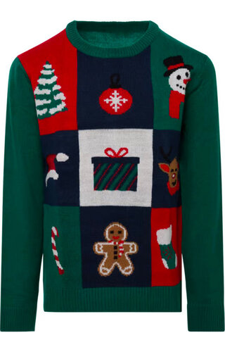 Kersttrui Vakjes Kerst Iconen Groen - Kinderen 