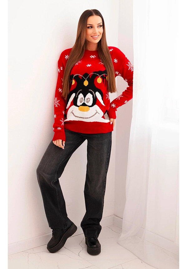 Kersttrui Blij Rendier Lichtjes Rood - Dames